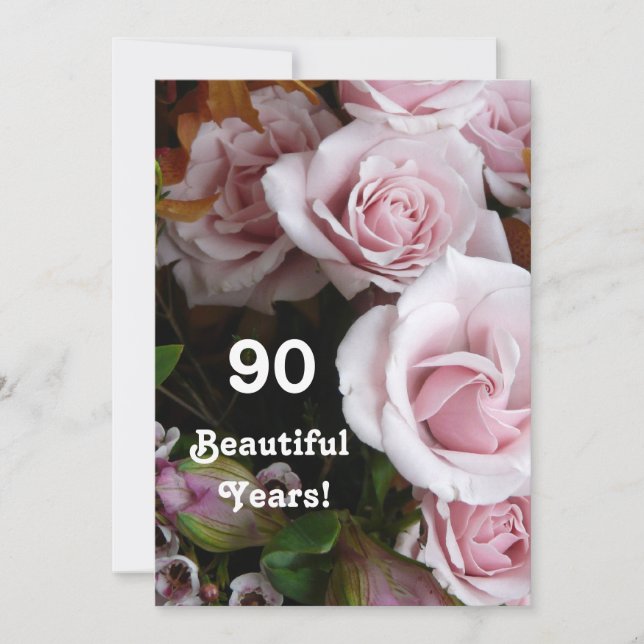 90th Birthday Party- Pink Rose Bouquet Invitation (Front)