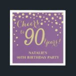 90th Birthday Party Purple and Gold Diamond Napkins<br><div class="desc">90th Birthday Party Invitation with Purple and Gold Glitter Diamond Background. Gold Confetti. Adult Birthday. Man or Woman Birthday. For further customization,  please click the "Customize it" button and use our design tool to modify this template.</div>