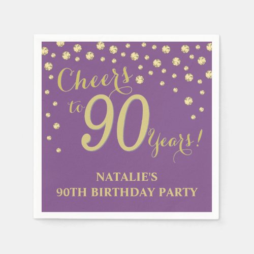90th Birthday Party Purple and Gold Diamond Napkins