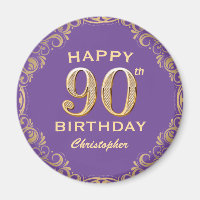 90th Birthday Party Purple and Gold Glitter Frame