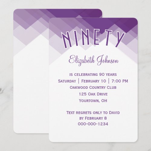 90th Birthday Party Purple and White Border Invitation