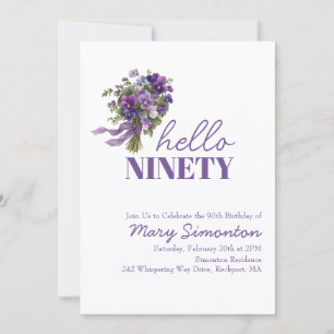 90th Birthday Party Purple Floral Bouquet Invitation