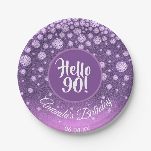 90th birthday party purple pink glitter diamonds paper plates