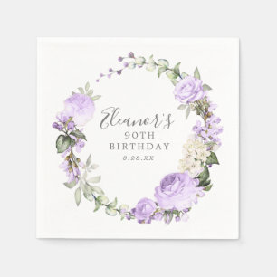 90th Birthday Party Purple Rose Floral Custom Napkins