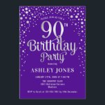 90th Birthday Party - Purple & Silver Invitation<br><div class="desc">90th Birthday Party Invitation.
Elegant design in royal purple and faux glitter silver. Features stylish script font and confetti. Message me if you need custom age.</div>