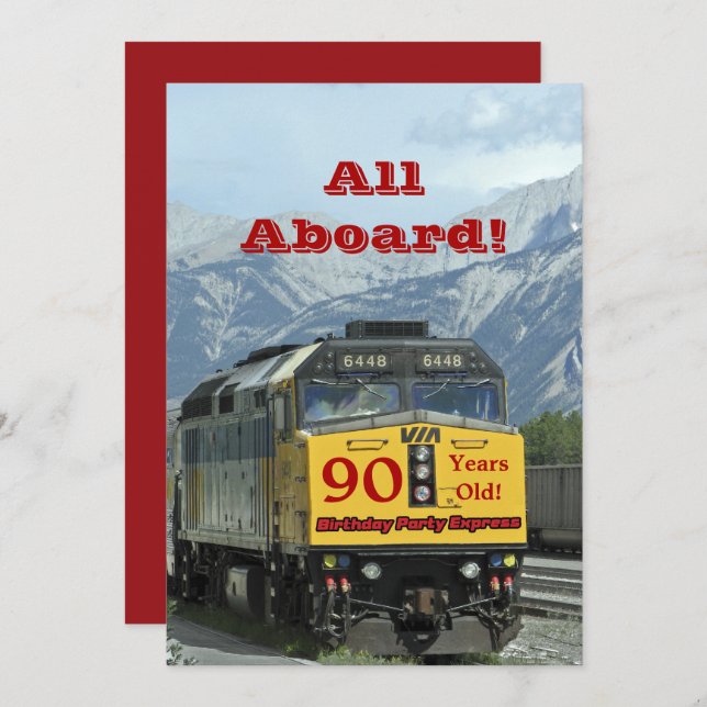 90th Birthday Party Railroad Train Engine Invitation (Front/Back)