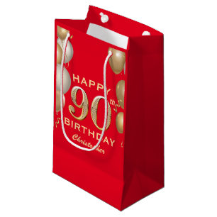 90th Birthday Party Red and Gold Balloons Small Gift Bag