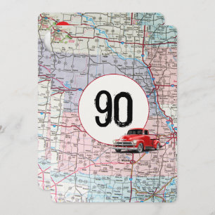 90th Birthday Party Red Retro Truck Invitation