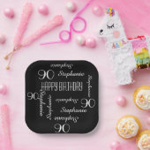 90th Birthday Party Repeating Name Square Paper Plates (Party)