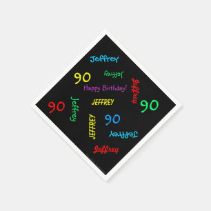 90th Birthday Party Repeating Names Black Paper Napkins