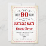 90th Birthday Party - Retro Creamy White and Red Invitation<br><div class="desc">90th birthday party invitation for men or women. Elegant retro design in red, black and white with a vintage creamy background. Festures stylish typography script font. Cheers to 90 years! Can be personalized into any age. Perfect for a milestone adult bday celebration. Printed Zazzle invitations or instant download digital template....</div>