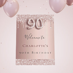 90th birthday party rose gold glitter welcome foam board