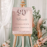 90th birthday party rose gold welcome sign<br><div class="desc">A welcome board for a girly and glamorous 90th birthday party.  A rose gold background decorated with drips,  paint dripping look.   Personalize and add a name.  Number 90 is written with a balloon style font.  
Back: no design</div>