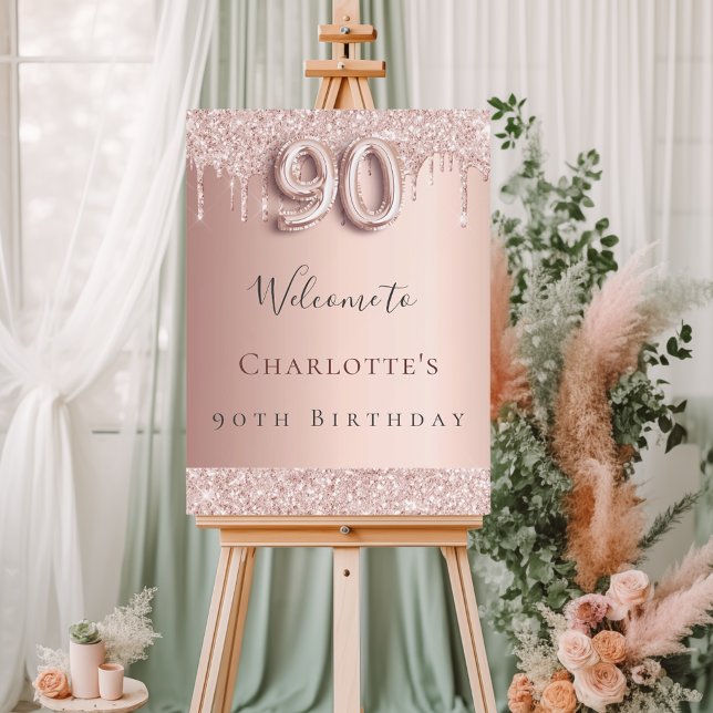 90th birthday party rose gold welcome sign (Creator Uploaded)