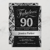 90th Birthday Party - Silver Black Invitation (Front/Back)