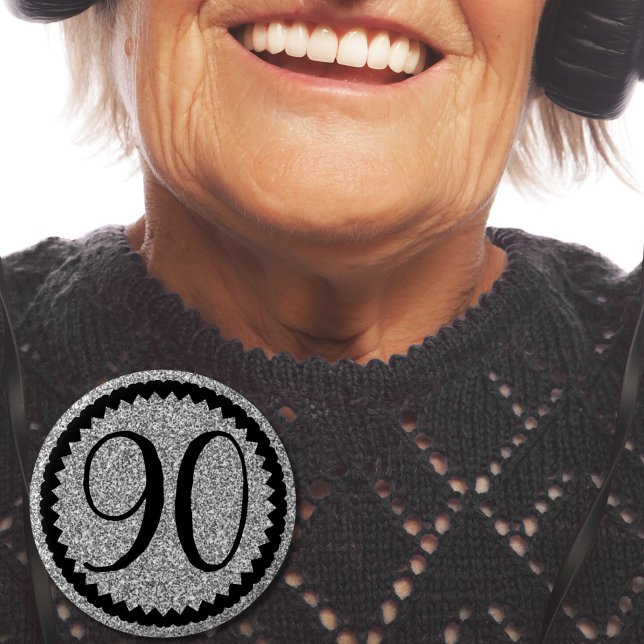 90th Birthday Party Silver Glitter Classic Button (90th Birthday Party Silver Glitter Classic 6 Cm Round Badge)
