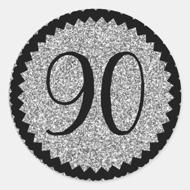 90th Birthday Party Silver Glitter Classic Classic Round Sticker (Front)