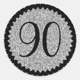 90th Birthday Party Silver Glitter Classic Classic Round Sticker