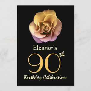 90th Birthday Party Sophisticated Gold Rose Invitation