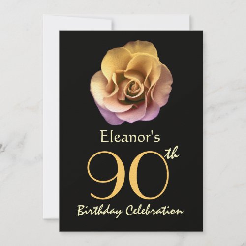90th Birthday Party Sophisticated Gold Rose Personalized Announcements