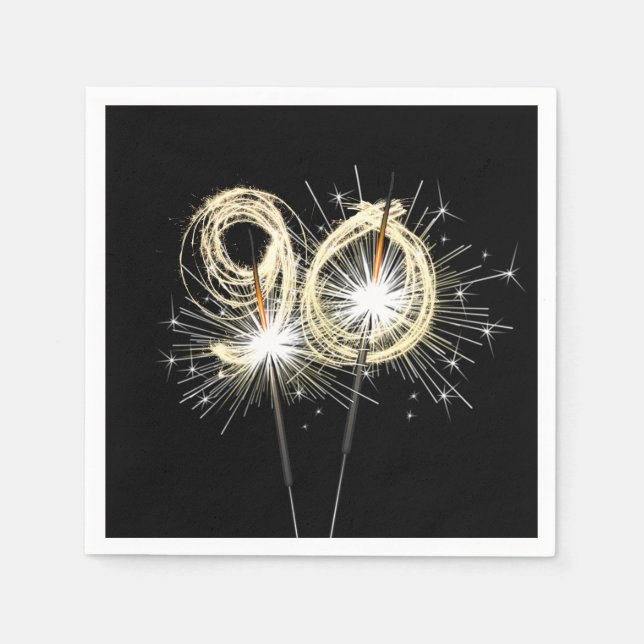 90th Birthday Party Sparklers on Black Napkins (Front)