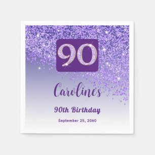 90th Birthday Party Sparkling Purple Glitter Napkins
