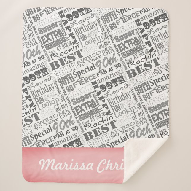 90th Birthday Party Special Personalized Monogram Sherpa Blanket (Front)
