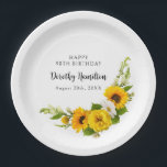 90th Birthday Party Sunflower Daisy Custom Paper Plates<br><div class="desc">Elegant and classy yellow sunflower,  peony and white daisy floral custom paper plates. Three lines of text let you personalize your table decor.</div>