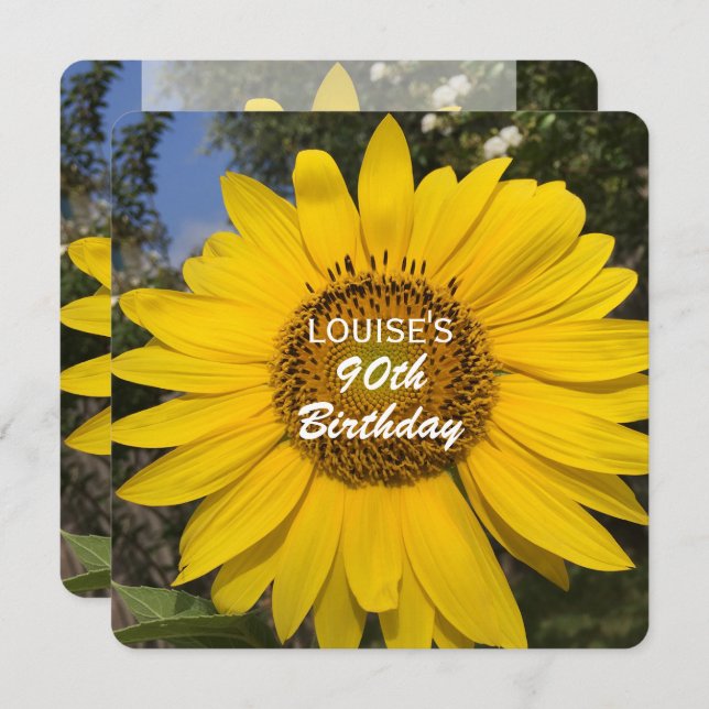90th Birthday Party Sunflower Invitation (Front/Back)