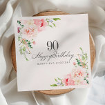 90th Birthday Party Supplies Pink Floral Custom Napkins<br><div class="desc">A beautiful and feminine custom cocktail napkin to celebrate a milestone birthday in elegant style. Blush pink peonies create an elegant floral frame.</div>