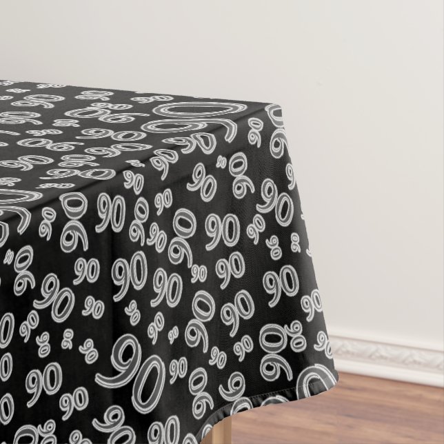 90th Birthday Party Theme, Black and White Tablecloth (In Situ)