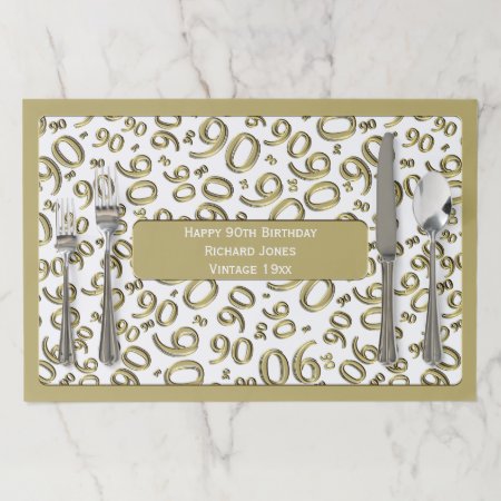 90th Birthday Party Theme Gold/white Pattern Paper Placemat
