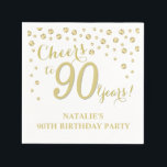90th Birthday Party White and Gold Diamond Napkins<br><div class="desc">90th Birthday Party Invitation with White and Gold Glitter Diamond Background. Gold Confetti. Adult Birthday. Man or Woman Birthday. For further customization,  please click the "Customize it" button and use our design tool to modify this template.</div>