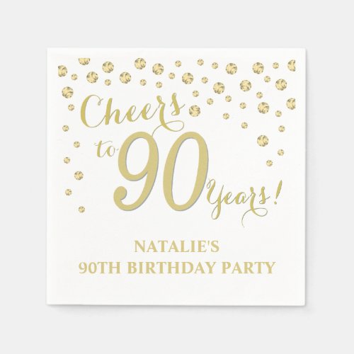 90th Birthday Party White and Gold Diamond Napkins