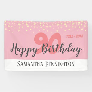 90th Birthday Party with Confetti Pink Banner