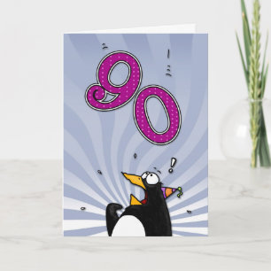 90th Birthday - Penguin Surprise Card