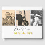 90th Birthday Personal 3 Photo Momento Birthday Guest Book<br><div class="desc">A 90th Birthday Elegant 3x Personal photo momento Birthday Guest Book
A personal image is the background for this guestbook.
The information is easily changed to your own custom information. 
The reverse has a white background with a personal monogram using a modern script</div>