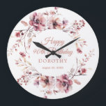 90th Birthday Personalized Burgundy Pink Floral Large Clock<br><div class="desc">A personalized wall clock is a great birthday gift idea for a 90th birthday gift. The birthday celebrant can celebrate their birthday and add a pretty touch to your decor with this personalized burgundy and dusty pink floral wall clock. An elegant watercolor wreath decorates the front and back. Four lines...</div>