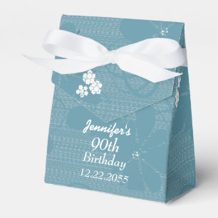 90th Birthday, Personalized Favor Box, Blue Floral Boxes