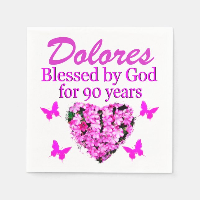 90TH BIRTHDAY PERSONALIZED PINK FLORAL NAPKINS (Front)