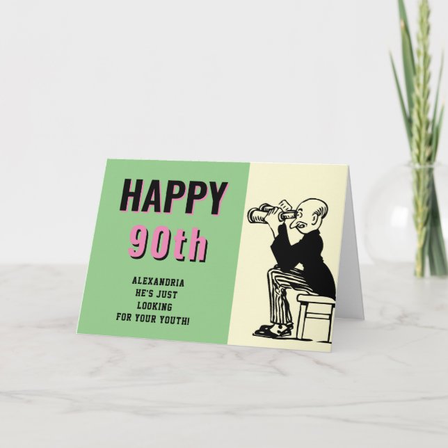 90th Birthday Personalized Retro Funny Cartoon Card (Front)