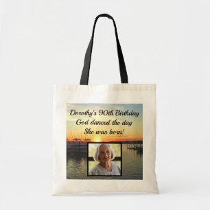 90TH BIRTHDAY PERSONALIZED SUNSET PHOTO TOTE BAG
