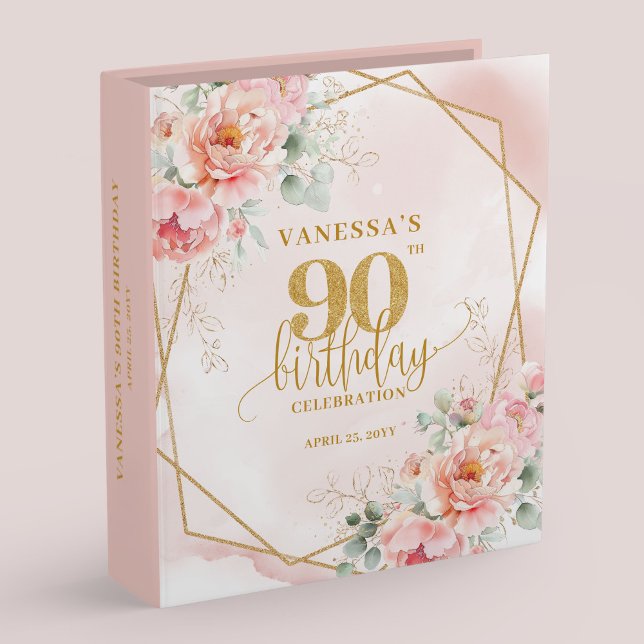 90th Birthday Photo Album Binder Blush Pink Gold (90th Birthday Guest Book Binder Blush Pink Gold Frame

)