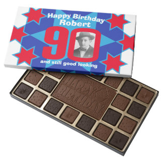 90th birthday photo blue white red star chocolate