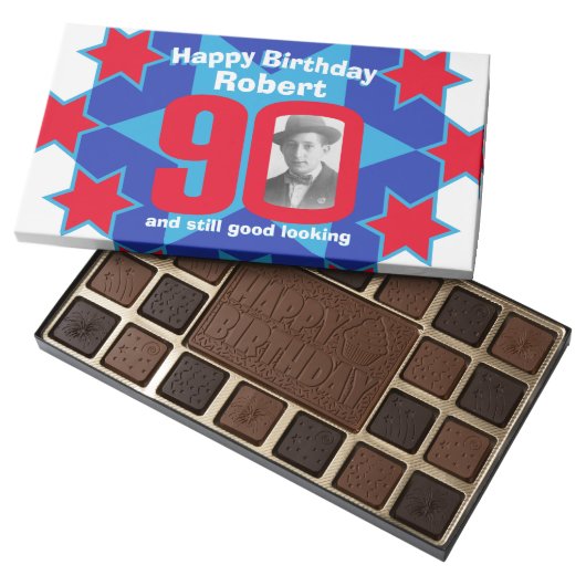 90th birthday photo blue white red star chocolate (Opened)