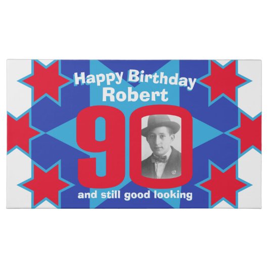 90th birthday photo blue white red star chocolate (Front)