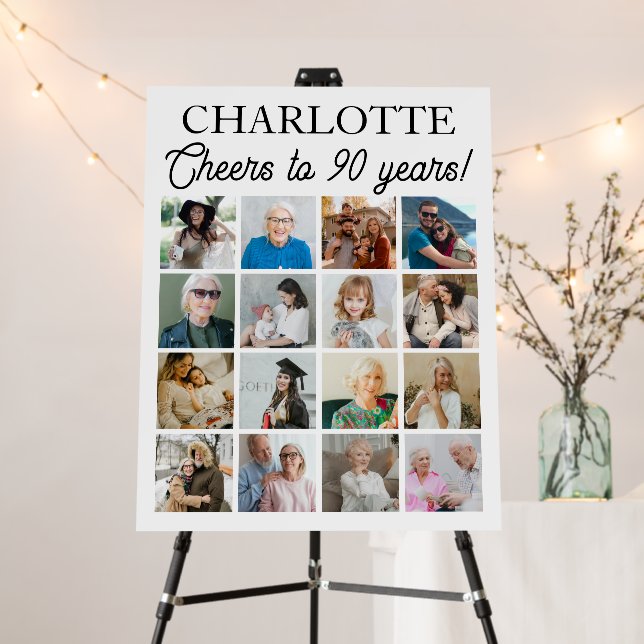 90th Birthday Photo Collage 16 Photos Foam Board (In Situ (Stand))