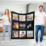 90th birthday photo collage black fleece blanket<br><div class="desc">A gift for a woman's 90th birthday,  celebrating her life with a collage of 8 of your photos.  Templates for a name,  age 90 and a date.  Date of birth or the date of the anniversary.  White and gray colored letters.  Black colored background.</div>
