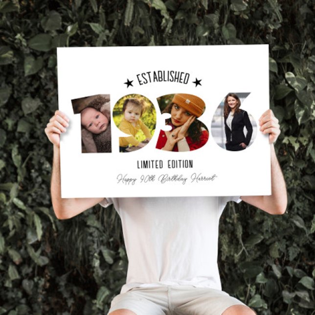 90th birthday Photo Collage established 1936 Card (Creator Uploaded)