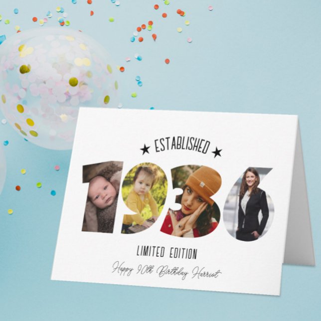 90th birthday Photo Collage established 1936 Thank You Card (Creator Uploaded)